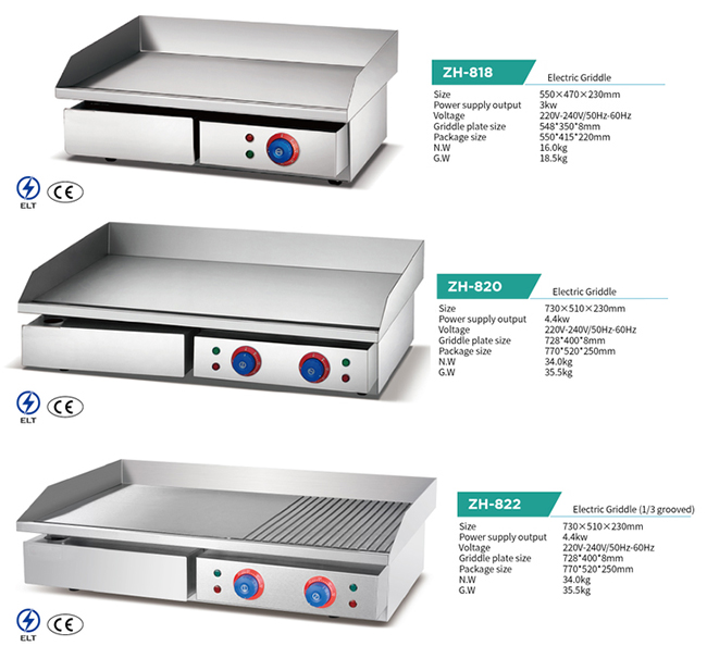 plancha eléctrica de cocinar de acero inoxidable del equipo 3Kw con 1/3 parrilla acanalada SS