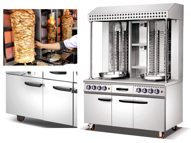 Kebab eléctrico comercial doble de Shawarma que hace la máquina con el gabinete para el acero inoxidable del hotel